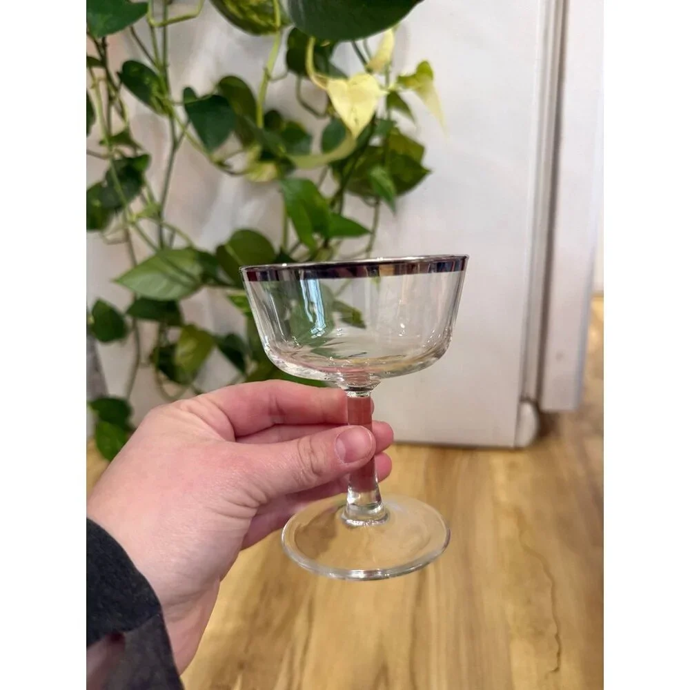 Vintage Coupe Glass with Silver Rim